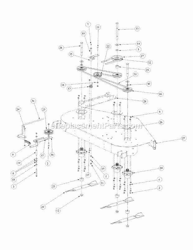 Fabricated Deck Spindle Assembly Diagram and Parts List for M60-KH 53BB5BDX750-27HP-OHV Cub Cadet Lawn Tractor
